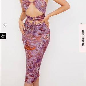 KASIA PURPLE SWIRL CUTOUT MIDI DRESS -house of cb